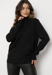 Czarny Klasyczny Golf z Wiskozą i Bawełną Lerella. Czarne swetry damskie Born2be, m, bez wzorów, z bawełny, eleganckie, bez kołnierzyka, bez ramiączek, bez kaptura. Za 59.99 zł.