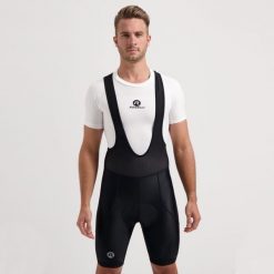 Spodenki rowerowe męskie Rogelli BASIC DE LUXE na szelkach. Czarne szorty męskie Rogelli, na lato, m, bez wzorów, z materiału. Za 210.00 zł.