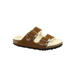 Klapki Birkenstock Arizona VL Shearling Mink wąskie narrow (1001135). Brązowe klapki damskie Birkenstock, bez wzorów, z materiału, eleganckie, bez obcasa. Za 489.00 zł.