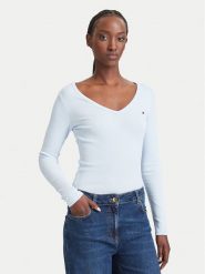 Tommy Jeans Bluzka Essential DW0DW17990 Niebieski jasny Slim Fit. Niebieskie koszule damskie Tommy Jeans, xs, bez wzorów, z bawełny, bez kołnierzyka, bez ramiączek. Za 189.99 zł.