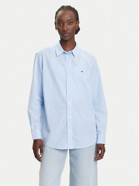Tommy Jeans Koszula Micro Gingham DW0DW20987 Niebieski Relaxed Fit. Niebieskie bluzki damskie Tommy Jeans, m, bez wzorów, z bawełny, bez kołnierzyka, bez ramiączek. Za 219.99 zł.