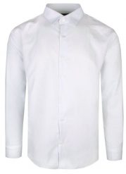 Elegancka Męska Taliowana Koszula - Rigon - Biała (Slim Fit). Białe koszule męskie Rigon, m, bez wzorów, z bawełny, biznesowe, bez kołnierzyka, bez ramiączek. Za 115.00 zł.