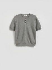 T-shirt henley z dodatkiem tencelu - jasnoszary. Szare t-shirty męskie Reserved, l, bez wzorów, z bawełny, bez kołnierzyka. Za 159.99 zł.