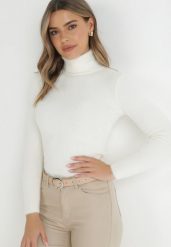 Biały Golf Wełniany Prążkowany Ona. Białe swetry damskie Born2be, xs, bez wzorów, z dzianiny, bez kołnierzyka, bez ramiączek, długie, bez kaptura. Za 59.99 zł.