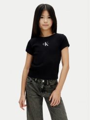 Calvin Klein Jeans T-Shirt LVCKSJB11G Czarny Regular Fit. Czarne t-shirty i topy dla dziewczynek Calvin Klein Jeans, bez wzorów, z bawełny, bez ramiączek. Za 129.99 zł.