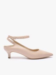 Beżowe czółenka kitten heels ze skóry licowej. Brązowe czółenka damskie Ryłko, bez wzorów, z gumy, biznesowe, bez obcasa, na obcasie, bez zapięcia. Za 429.99 zł.