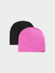 4F Czapka beanie dwustronna dziecięca - różowa Uniwersalny. Czerwone buty zimowe chłopięce 4f, bez wzorów, z bawełny, bez zapięcia. W wyprzedaży za 19.99 zł.