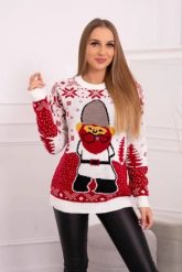 Sweter świąteczny z Mikołajem ecru. Swetry damskie KESI, l, bez wzorów, z wełny, wizytowe, bez kołnierzyka, plus size, bez ramiączek, długie, bez kaptura. Za 125.45 zł.