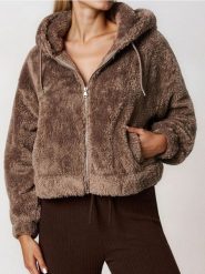 Ocieplana bluza bomber - brązowy. Brązowe bluzy damskie Sinsay, l, bez wzorów, bez kaptura. Za 49.99 zł.