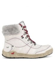 Mustang Trzewiki 1290-607 Biały. Białe botki damskie Mustang, z materiału, bez obcasa, na płaskiej podeszwie, bez zapięcia. Za 258.99 zł.