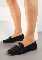 Czarne Mokasyny z Imitacji Zamszu Zdobione Klamerką Kartewia. Czarne mokasyny damskie Born2be, z jeansu, eleganckie. Za 59.99 zł.