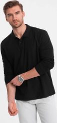 Ombre Longsleeve męski z kołnierzykiem polo - czarny V2 OM-POBL-0114 XXL. Czarne bluzki z długim rękawem męskie Ombre, m, bez wzorów, bez ramiączek. Za 49.99 zł.