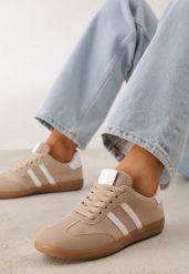 Beżowo-Białe Sneakersy z Ekozamszu na Płaskiej Podeszwie Pemeriana. Brązowe obuwie sportowe damskie Renee, bez wzorów, z materiału, trekkingowe. Za 89.99 zł.