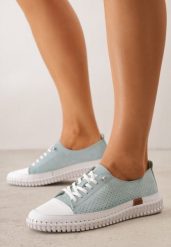 Jasnozielone Perforowane Tenisówki ze Skóry Naturalnej na Elastycznej Podeszwie Pigina. Zielone obuwie sportowe damskie Renee, bez wzorów, z jeansu, eleganckie, bez zapięcia. Za 199.99 zł.