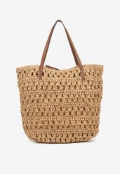 Ciemnobeżowa Pleciona Torebka Shopperka w Stylu Plażowym Sepilova. Brązowe torebki do ręki damskie Renee, bez wzorów, z materiału, eleganckie, bez dodatków. Za 89.99 zł.