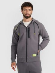 4F Bluza dresowa rozpinana z kapturem męska - szara XL. Szare bluzy męskie 4f, m, bez wzorów, z bawełny, z kapturem. Za 199.99 zł.