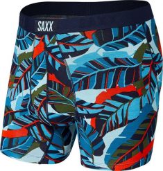 SAXX Bokserki męskie szybkoschnące SAXX VIBE Boxer Brief liście - niebieskie S. Niebieskie bokserki męskie Saxx, m, bez wzorów. Za 103.99 zł.