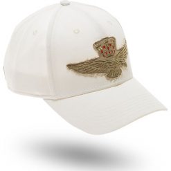CZAPKA Z DASZKIEM Aeronautica Militare. Białe czapki i kapelusze damskie Aeronautica Militare, z aplikacjami, z bawełny. Za 169.00 zł.