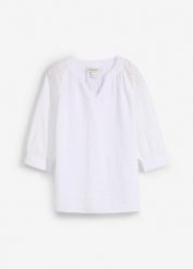 Bluzka tunikowa z przewiewnego muślinu. Białe t-shirty i topy dla dziewczynek bonprix, w ażurowe wzory, bez ramiączek. Za 102.99 zł.