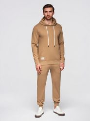 Bawełniany męskie komplet dresowy bluza dresowa + spodnie joggery- brązowy V2 - Rozmiar: XL. Brązowe bluzy męskie Ombre Clothing, m, z aplikacjami, z bawełny. Za 339.99 zł.