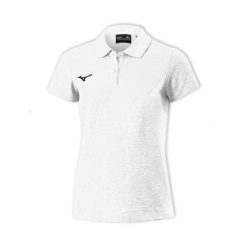 Damska koszulka polo Mizuno Shizuoka. Białe koszulki sportowe damskie Mizuno, bez wzorów, bez kołnierzyka, bez ramiączek. Za 119.65 zł.