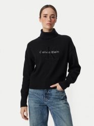 Calvin Klein Jeans Golf LV047H329G Czarny Regular Fit. Czarne swetry damskie Calvin Klein Jeans, l, bez wzorów, z bawełny, bez kołnierzyka, bez ramiączek, bez kaptura. Za 449.99 zł.