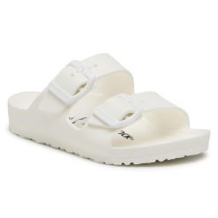 Klapki Birkenstock. Brązowe klapki damskie Birkenstock, bez wzorów, bez obcasa. Za 779.99 zł.