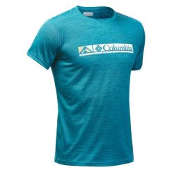 Koszulka turystyczna z krótkim rękawem Bellport Columbia. Niebieskie koszulki sportowe męskie Columbia, l, bez wzorów, z materiału, bez kołnierzyka, bez ramiączek, trekkingowe. Za 179.99 zł.