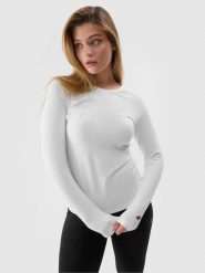 4F Longsleeve slim gładki damski - biały XL. Białe koszulki sportowe damskie 4f, xl, bez wzorów, z bawełny, sportowe, bez kołnierzyka. W wyprzedaży za 49.99 zł.