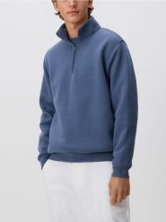 Bluza ze stójką - jasnoniebieski. Niebieskie bluzy męskie Reserved, l, bez wzorów, z bawełny, bez kaptura. Za 119.99 zł.