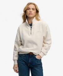 Superdry Essential Logo Half Zip damska bluza loose fit 100% bawełna. Białe bluzy damskie Superdry., bez wzorów, z bawełny, bez kaptura. Za 314.00 zł.