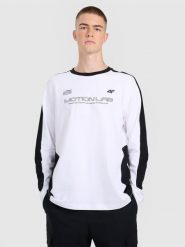 4F Longsleeve oversize z nadrukiem męski - biały XS. Białe bluzki z długim rękawem męskie 4f, m, bez wzorów, bez kołnierzyka. Za 99.99 zł.