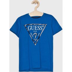 Guess Jeans - T-shirt dziecięcy 118 - 175 cm. Niebieskie t-shirty dla chłopców Guess Jeans, z aplikacjami, z bawełny, bez ramiączek. Za 79.90 zł.