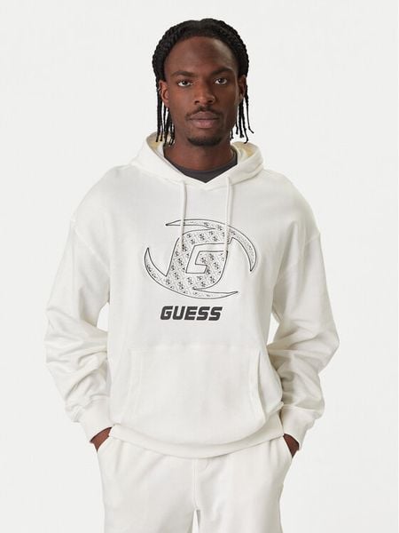 Guess Bluza Z6RQ05 K9YI1 Biały Regular Fit. Białe bluzy męskie Guess, m, z aplikacjami, z bawełny, bez kaptura. Za 233.99 zł.