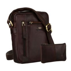 Brązowa, klasyczna, skórzana listonoszka męska z kieszonkami i etui PTN YP002E-OPU Peterson. Brązowe torby na ramię męskie Peterson, bez wzorów, ze skóry, biznesowe, na ramię. Za 169.99 zł.