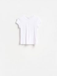 T-shirt z modalem - biały. Białe t-shirty damskie Reserved, l, bez wzorów, z bawełny, bez kołnierzyka. Za 45.99 zł.