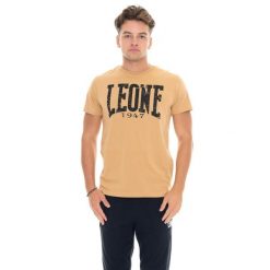 Koszulka oddychający oddychający z bawełna na trening. Brązowe buty sportowe męskie LEONE 1947 APPAREL, z bawełny, bez zapięcia, na fitness i siłownię. W wyprzedaży za 58.94 zł.