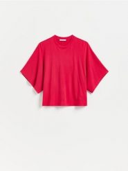 T-shirt z modalem - różowy. Czerwone t-shirty damskie Reserved, l, bez wzorów, z dzianiny, bez kołnierzyka. Za 89.99 zł.