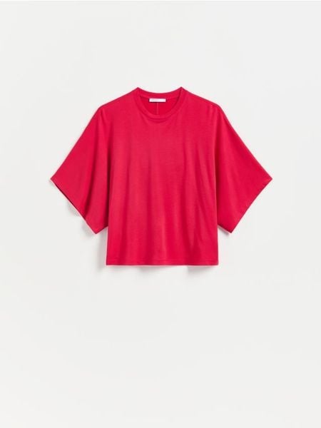 T-shirt z modalem - różowy. Czerwone t-shirty damskie Reserved, l, bez wzorów, z dzianiny, bez kołnierzyka. Za 89.99 zł.