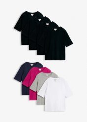 T-shirt (8 sztuk). Czarne t-shirty damskie bonprix, uniwersalny, bez wzorów, bez kołnierzyka. Za 111.92 zł.