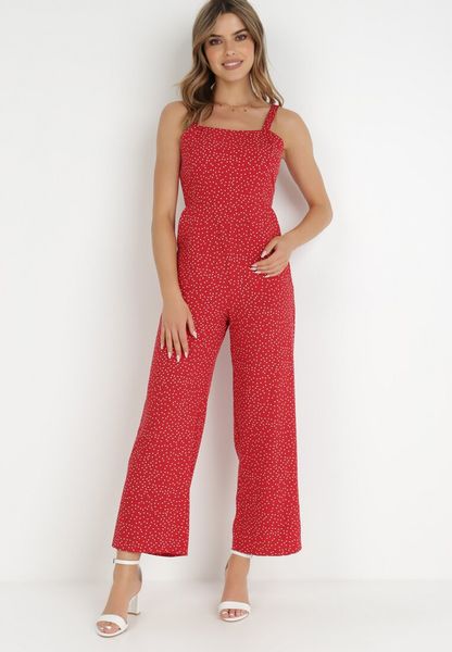 Bordowy Kombinezon Aereira. Czerwone sukienki damskie Born2be, na co dzień, na lato, l, z aplikacjami, bez kołnierzyka, bez ramiączek, maxi, dopasowane. Za 99.99 zł.