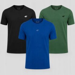 ZESTAW T-SHIRT MĘSKI 4F KOMPLET KOSZULEK 3PAK. T-shirty męskie 4f, m, bez wzorów, z bawełny, sportowe, bez kołnierzyka. Za 117.99 zł.