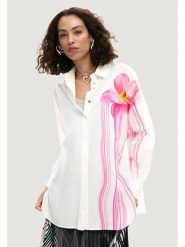 Desigual Koszula Gloss 26SWCW18 Biały Regular Fit. Białe bluzki damskie Desigual, m, bez wzorów, z bawełny, bez kołnierzyka, bez ramiączek. Za 429.99 zł.
