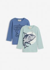 Bluzka z długim rękawem z czystej bawełny organicznej (2 szt.). Zielone koszule dla chłopców bonprix, bez wzorów, z bawełny, bez kołnierzyka, bez ramiączek. Za 59.98 zł.