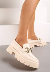 Beżowe Mokasyny z Grubą Podeszwą w Kolorze Cholewki z Klamrą Rosarose. Brązowe mokasyny damskie Renee, z jeansu, eleganckie. Za 79.99 zł.