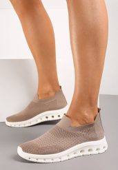 Ciemnobeżowe Wsuwane Buty Sportowe z Elastyczną Cholewką do Kostki Asigruna. Brązowe obuwie sportowe damskie Renee, bez wzorów. Za 44.99 zł.