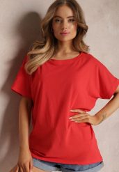Czerwony Bawełniany T-shirt Oversize z Krótkim Rękawem i Dłuższym Tyłem Zanimara. Czerwone bluzki damskie Renee, m, bez wzorów, z bawełny, bez kołnierzyka. Za 24.99 zł.