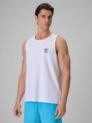 4F Koszulka bez rękawów regular z nadrukiem męska - biała L. Białe t-shirty męskie 4f, l, bez wzorów, z bawełny, bez kołnierzyka. Za 59.99 zł.