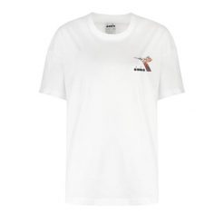 Koszulka damska DIADORA L.T-SHIRT SS FLOSS. Białe koszulki sportowe damskie Diadora, l, bez wzorów, bez kołnierzyka, bez ramiączek. Za 39.99 zł.