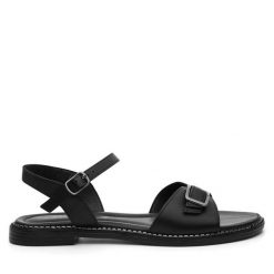 Sandały Lasocki. Czarne sandały damskie Lasocki, bez wzorów, bez obcasa, na płaskiej podeszwie, bez zapięcia. Za 139.99 zł.